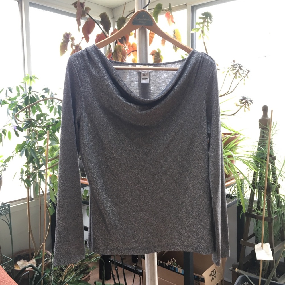 Talbots sparkly dress blouse silver MEDIUM